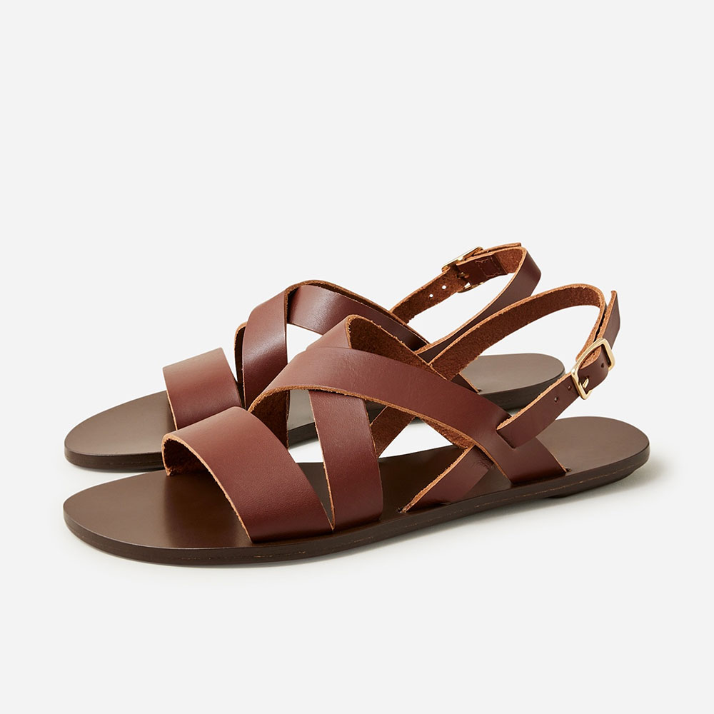 Vegan Leather Wide Strap Slingback Flat Lady's Sandals in Brown Nicepairs