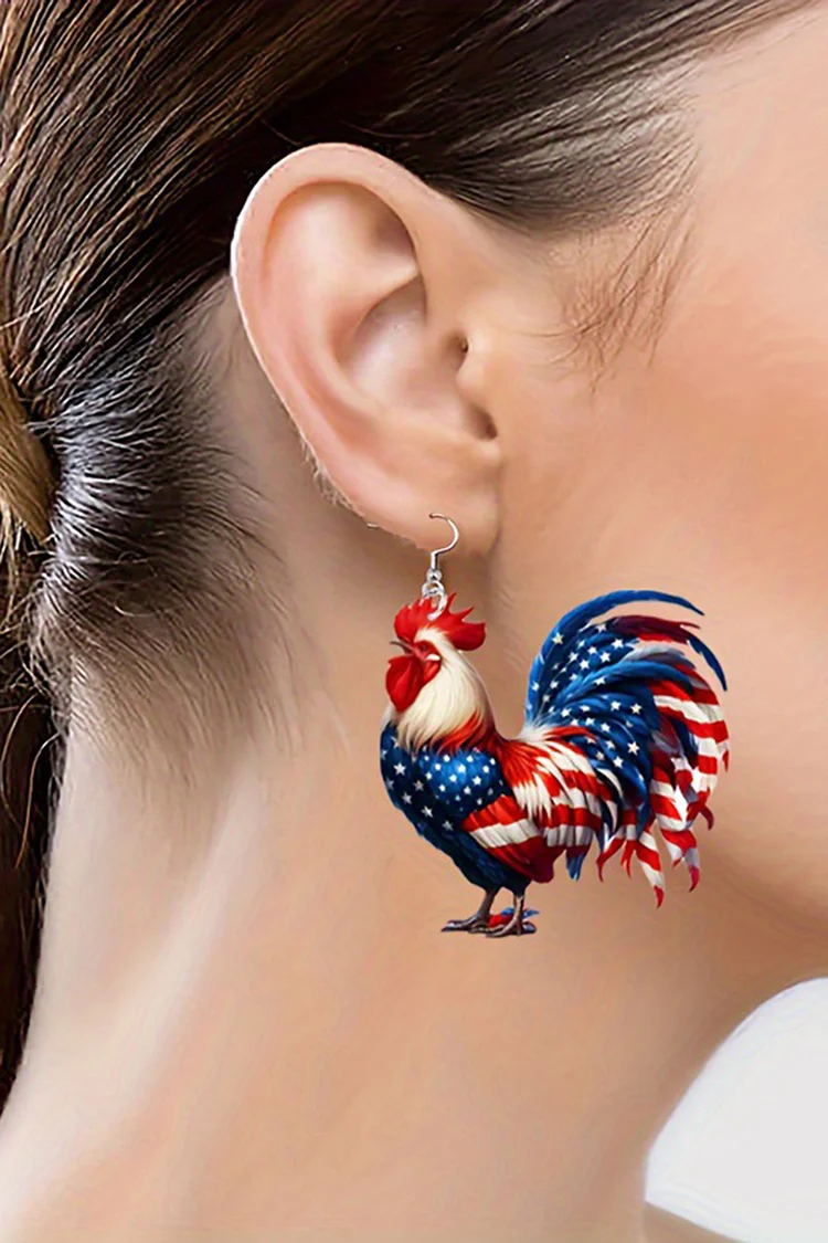Festival Independence Day Stars Striped Flat Chicken Acrylic Earrings 2024 - Xpluswear