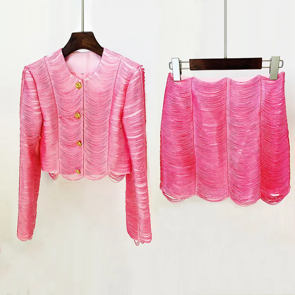 Nigikala Nigikala 2025 Star Fashion New Suit Short Jacket Half-Swear Set Pink Black