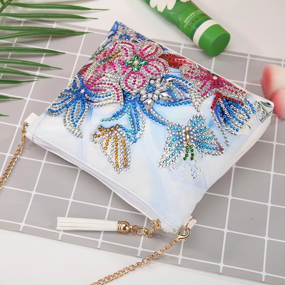 DIY Bag - Rhinestone - Flower Leather Chain Shoulder Bag Clutch
