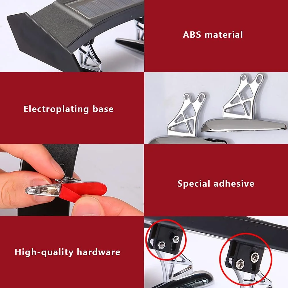 Mini Spoiler Auto Car Tail Decoration Spoiler Wing Carbon Fiber Can be luminous solar charging Punch-free tail light