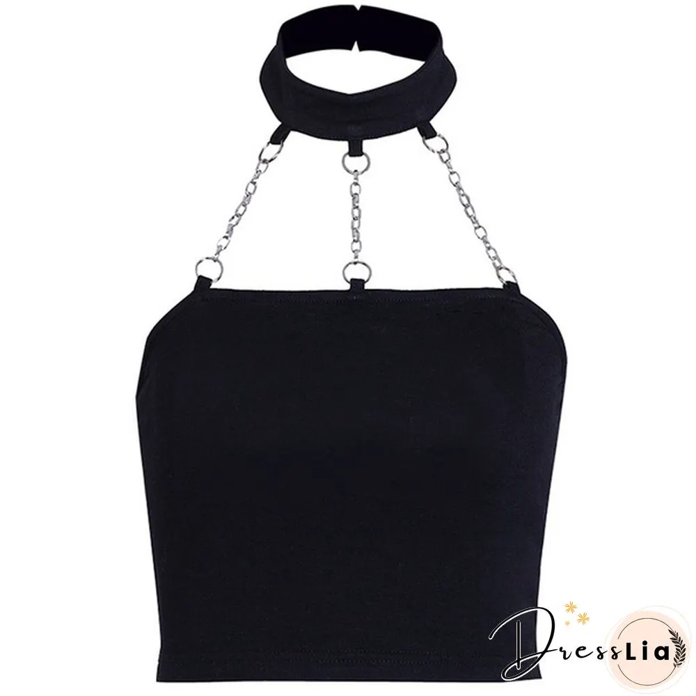 Summer Women Halter Neck Chain Backless Strapless Crop Vest Tube Top