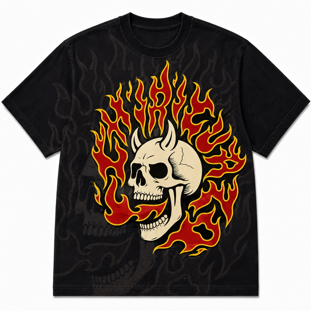 Street Flame Skull Cotton T-Shirt