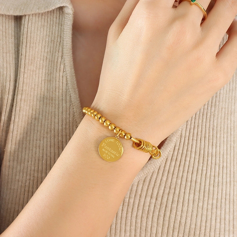 Retro Round Letter 304 Stainless Steel 18K Gold Plated Bracelets In Bulk