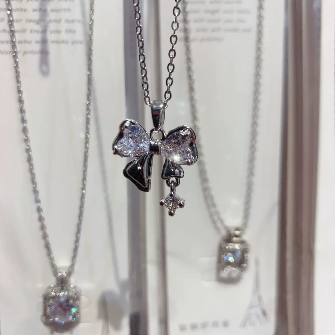 Ribbon, zircon, necklace