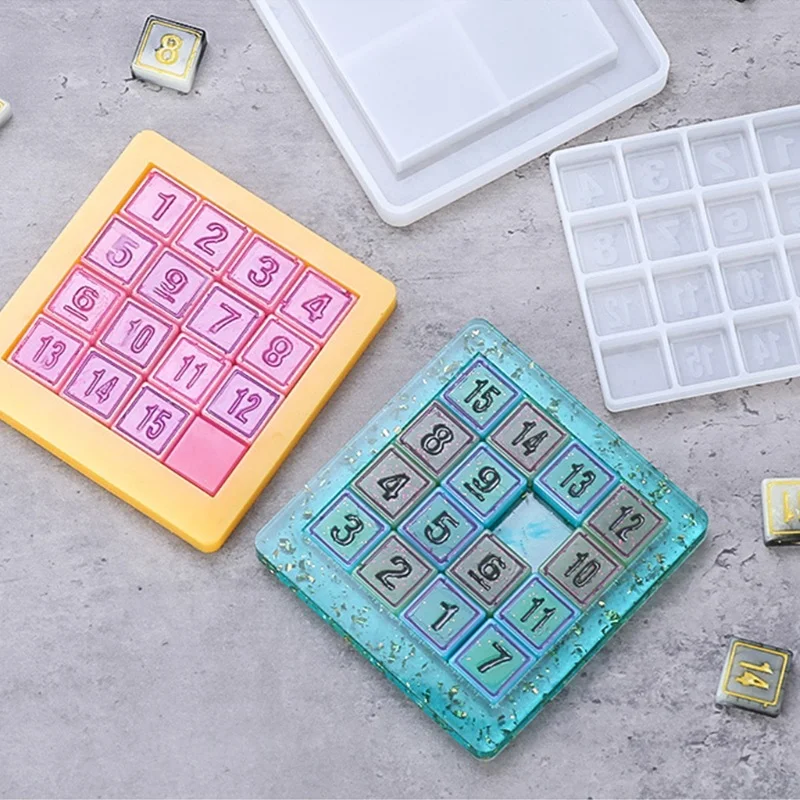 2Pcs Klotski Puzzle Game Casting Resin Mold Sets