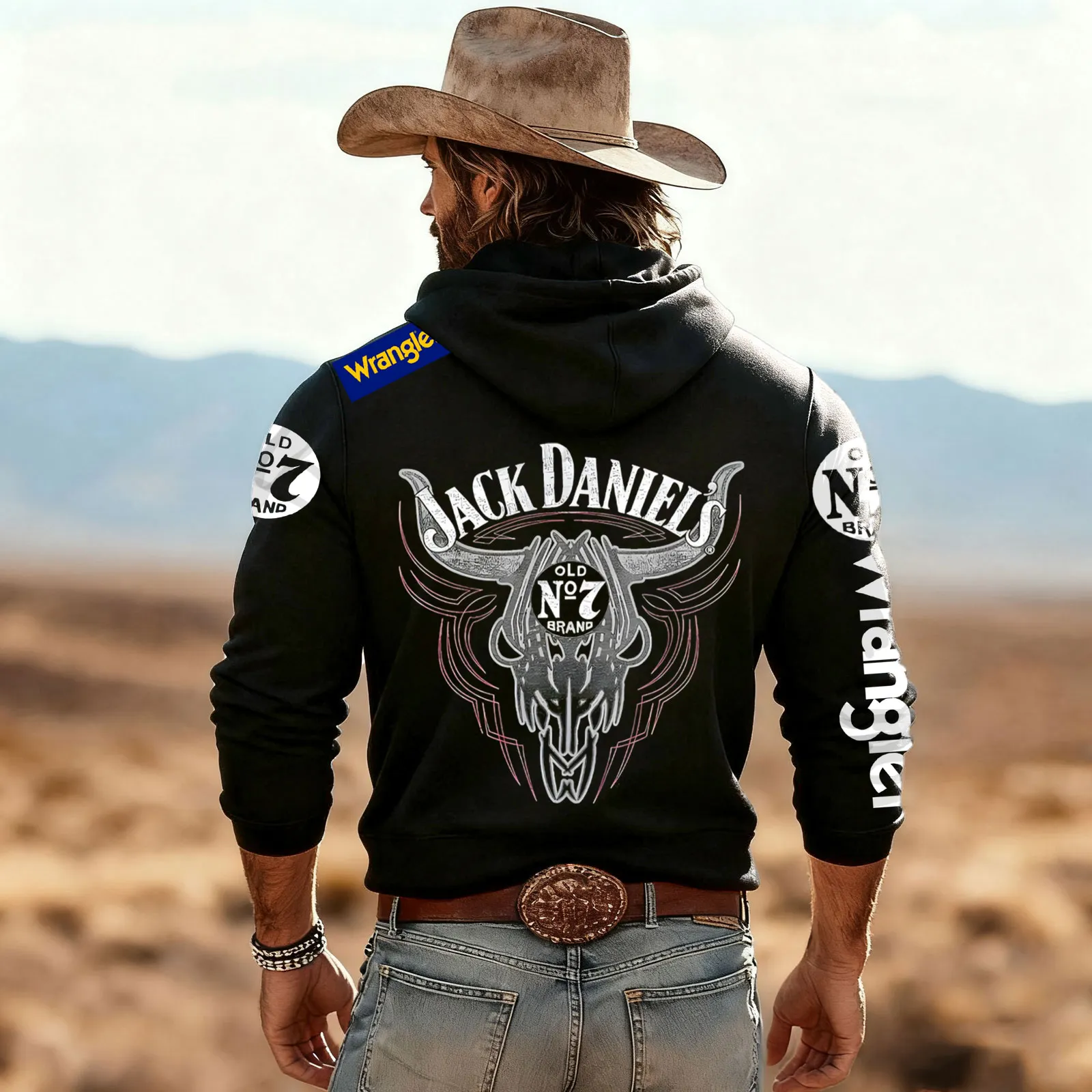 Western-Inspired Hoodie With Bull Skull Design For Men