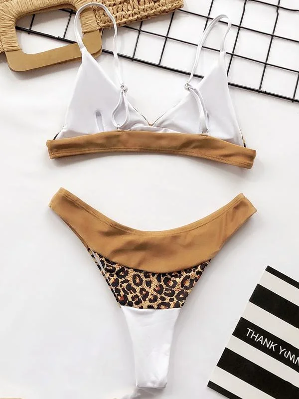 Leopard Splice-Joint Empire Bikini Swimsuit