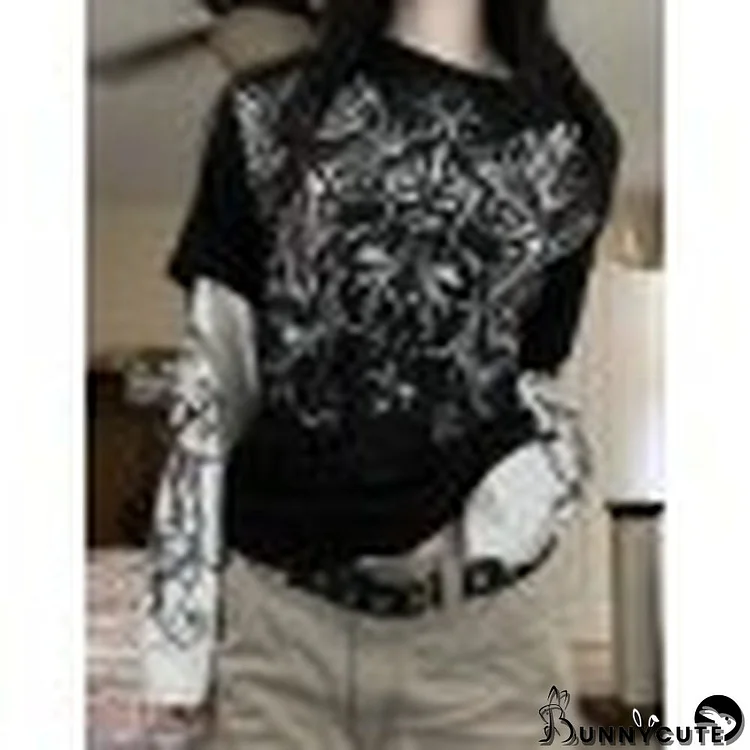 Punk Patchwork Long Sleeve Graphic Tee