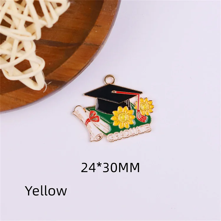  Bulk 10 30 Graduation Series Charm Enamel Metal Flower Hat Bachelor's Uniform Charm Pendant DIY Necklace Bracelet Earring Key chain Jewelry Making