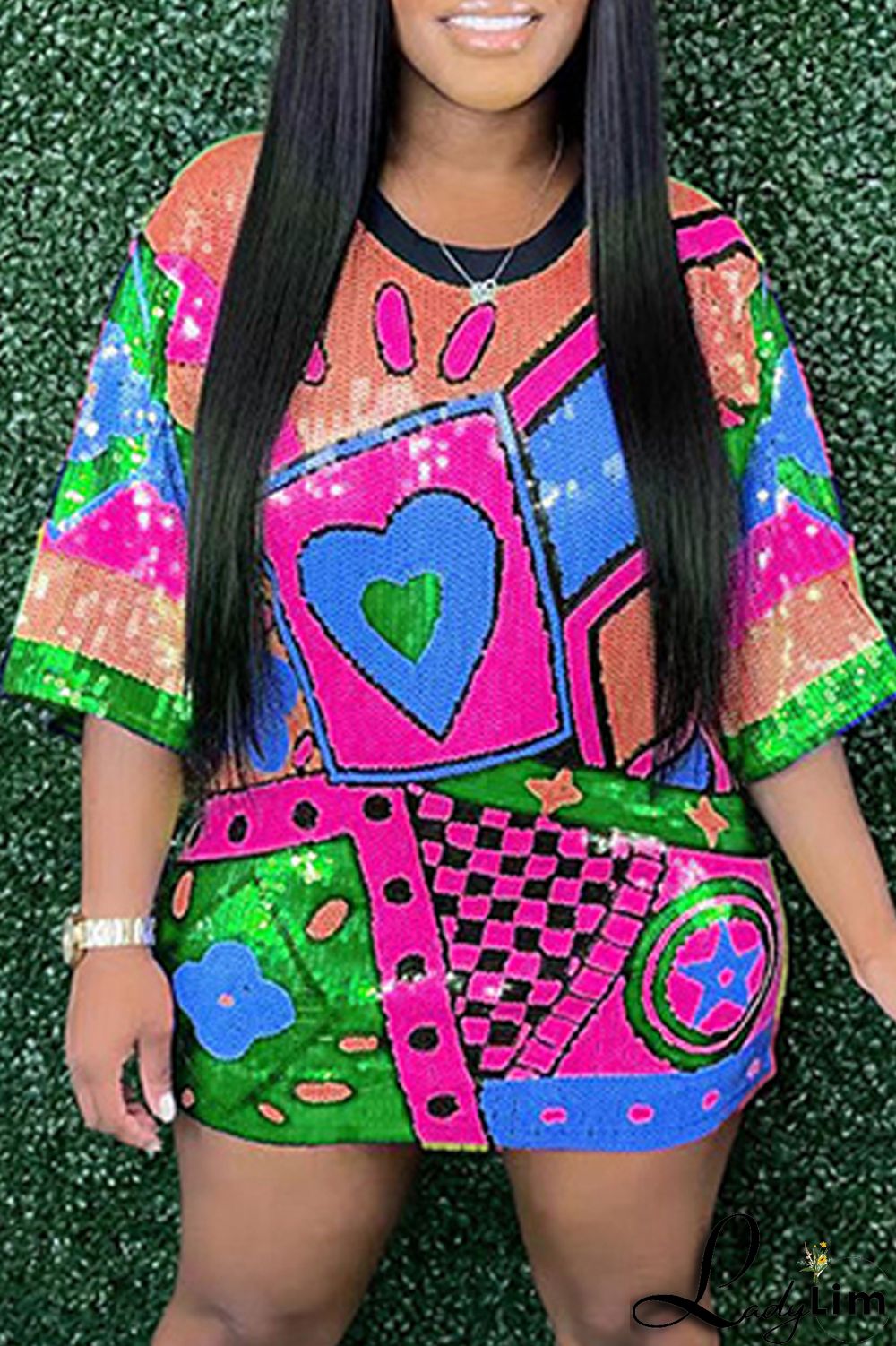 Stripe Fashion Casual Patchwork Sequins O Neck A Line Dresses