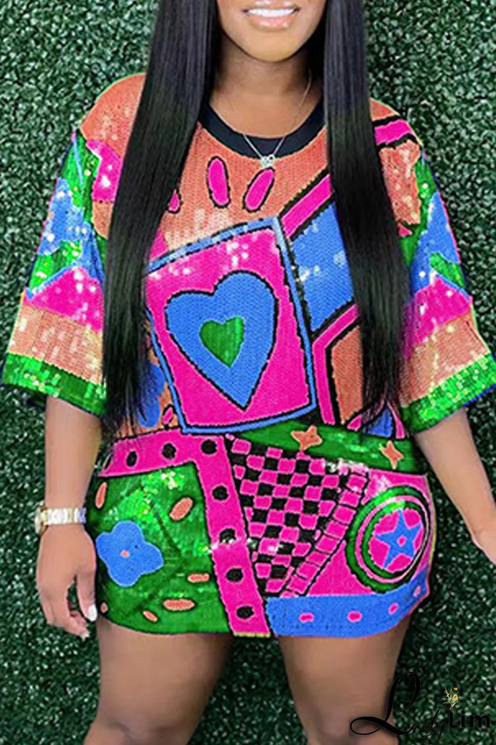 Stripe Fashion Casual Patchwork Sequins O Neck A Line Dresses