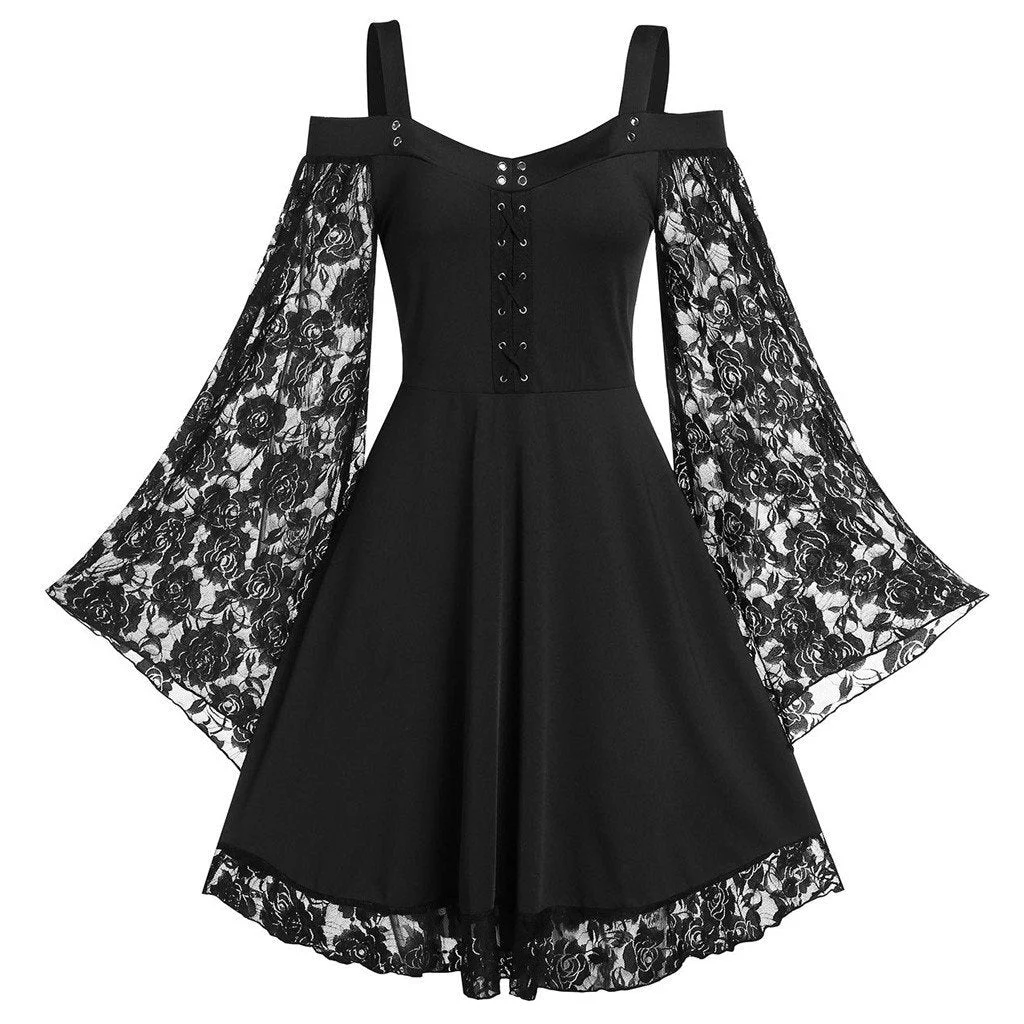 Gothic Dress Lace Bell Sleeve Off the Shoulder Swing Prom Dress