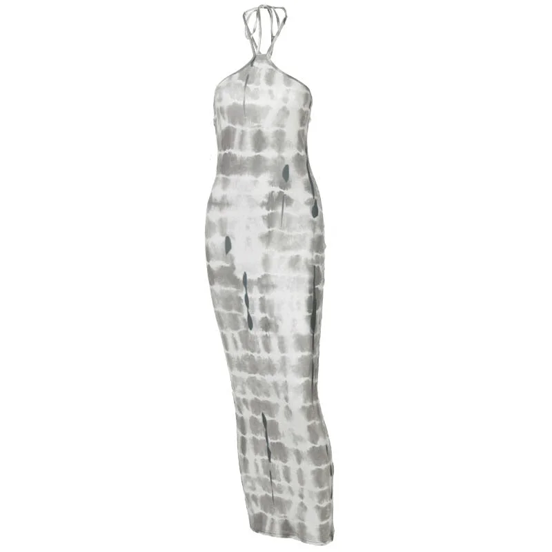 Hawthaw Women Summer Fashion Sleeveless Halter Printed Bodycon Pencil Long Dress Sundress 2021 Female Clothing Streetwear