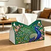 DIY Diamond Art Tissue Box Holder Peacock PU Leather Diamond Art Desktop Organizer Resin Rhinestone Storage Organizers Gem Art Home Office Decor Craft Gift