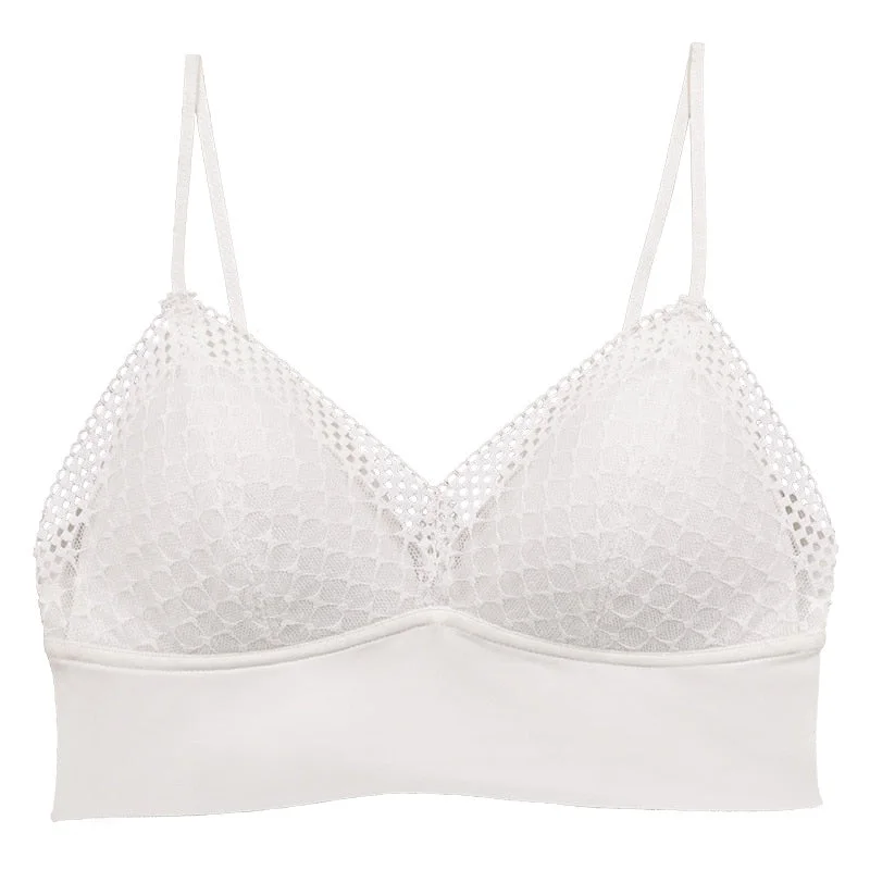 Meet'r Women Top French Triangle Cup Underwear Lace Bra Sexy Wireless Breathable Female Push Up Solid Bralette Lingerie