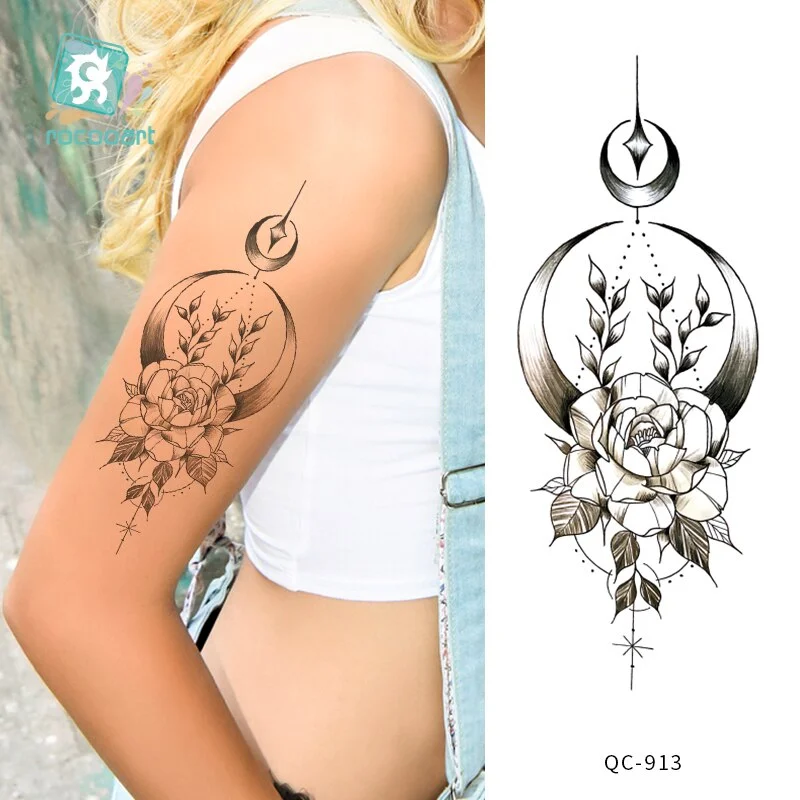 Rocooart 1pcs Hot Red lotus flower Water Transfer Tattoo Stickers Back Waist Women Art Temporary Tattoo Girl Sexy Flash Tatoos