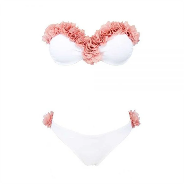 Vioye Bandeau 3D Floral Bandeau Bikini Swimsuit