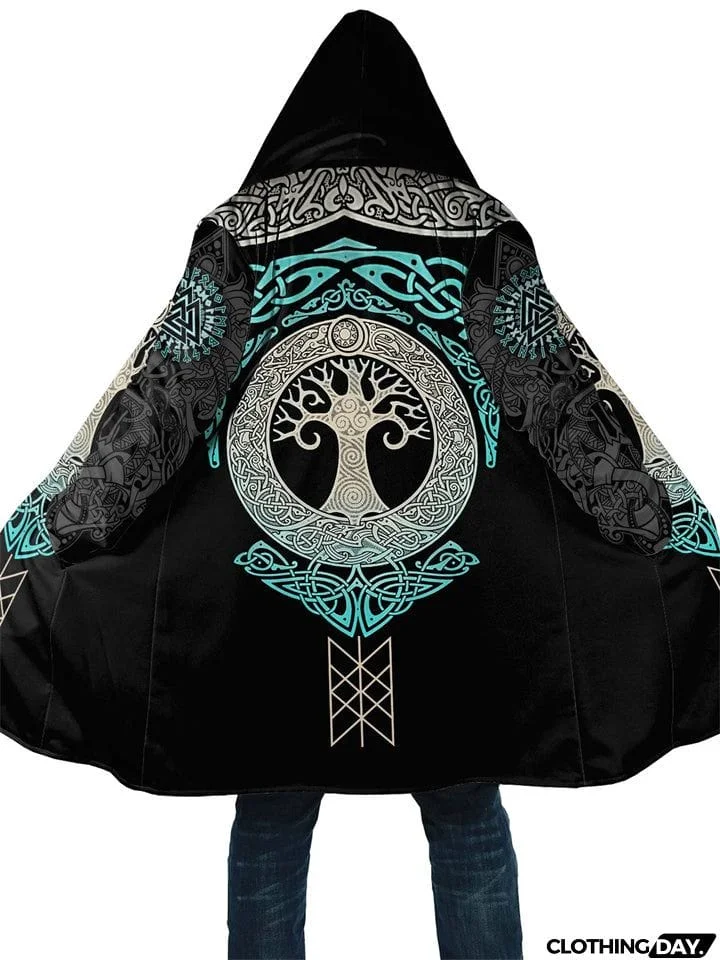 New Fashion Unisex Casual Warm Printed Thick Fleece Hooded Cloak