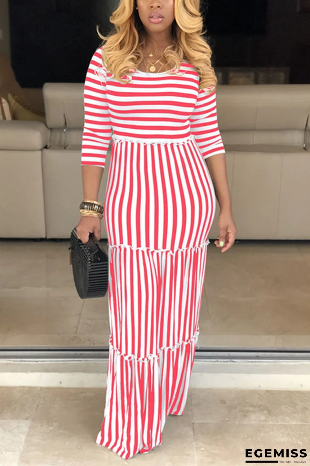 Red Sexy Striped Featuring Mopping Dress | EGEMISS