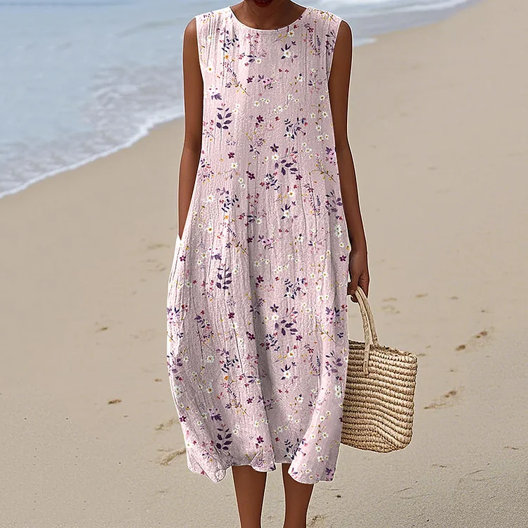 Vintage Floral Art Linen Tank Dress