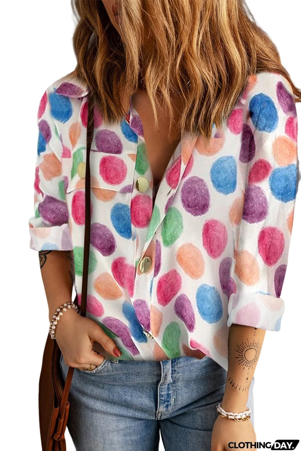 Printed Button Front Long Sleeve Shirt