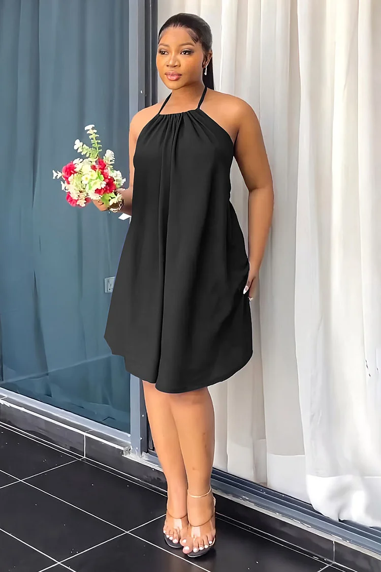 Halter Backless Ruched Loose Fit Bridesmaid Mini Dress