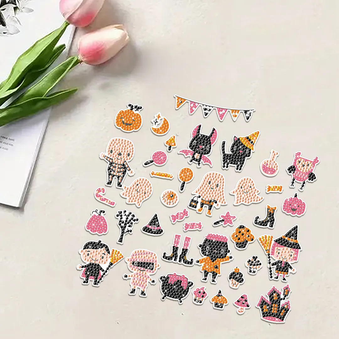 DIY Diamond Painting Sticker Diamond Art Stickers Arts and Crafts Decorative Diamond Stickers for Birthday Party Halloween Christmas Gifts (Pink Halloween)
