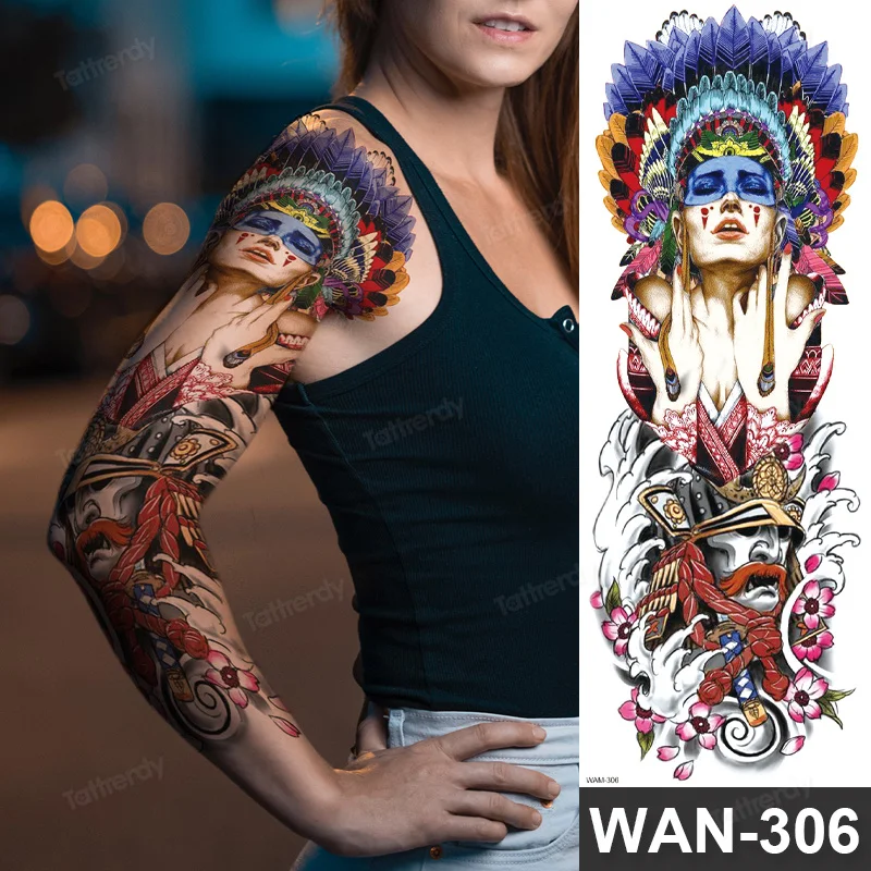 Sdrawing Size Leg Thigh Temporary Tattoo Stickers Full Arm Sleeve Wolf Carp Fox Peony Flower Fake Tattoo Sleeves Sexy Body Painting