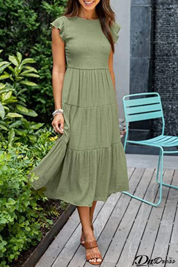 Ruffle Sleeve Pleated Skirt