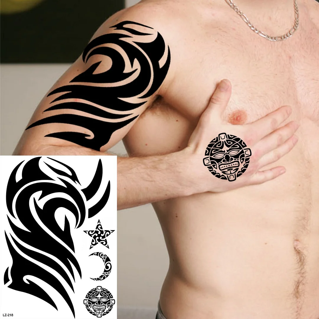 Big Black Bull Totem Arm Temporary Tattoos For Men Adult Tiger Anchor Realistic Fake Tattoo Sticker Body Art Tatoo Armband