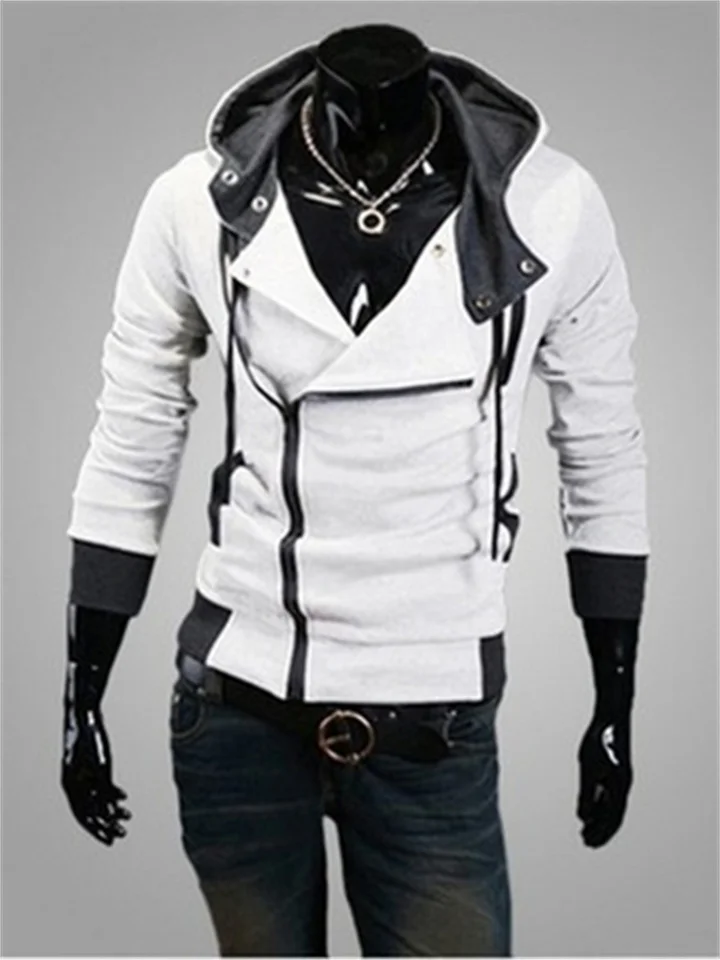 Men's Hooded Active Cool Casual Jacket Outerwear Solid / Plain Color Black White Red