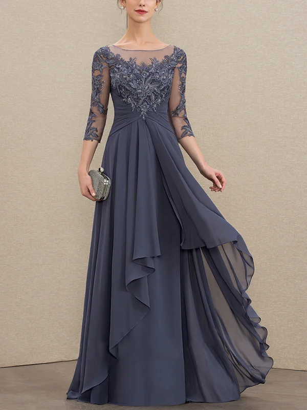 Round Neck Lace Solid Color Gown Maxi Dress