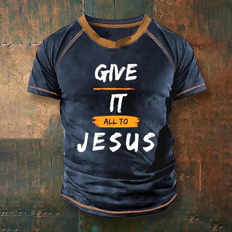BrosWear Men'S Give It Jesus Print Short Sleeve T-Shirt