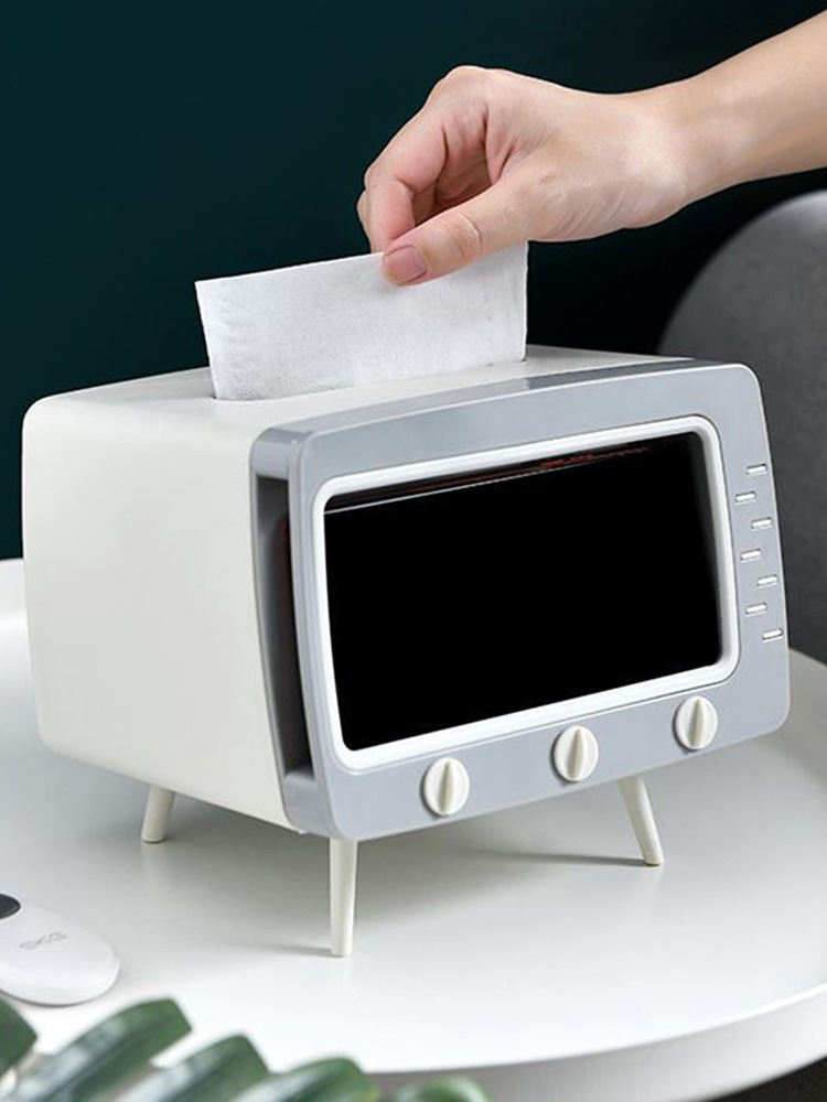 

2 in 1 TV Tissue Box Home Napkin Storage Organizer with Mobile Phone Holder, 501 Original