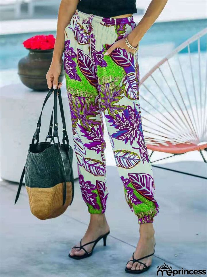 Distinctive Casual Printed Mid-Waist Pants