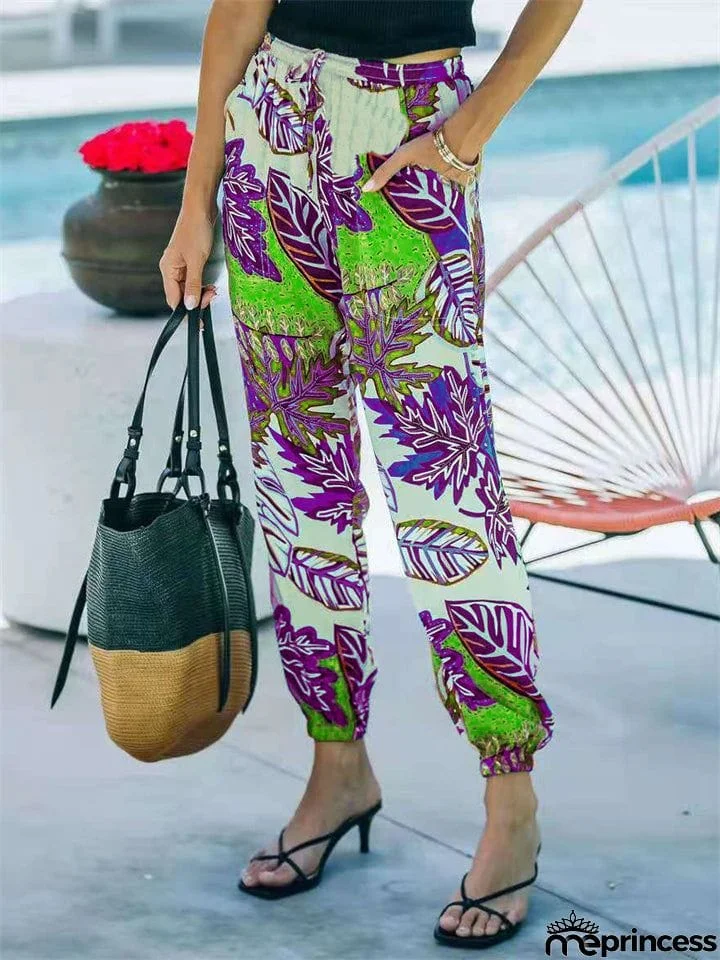 Distinctive Casual Printed Mid-Waist Pants