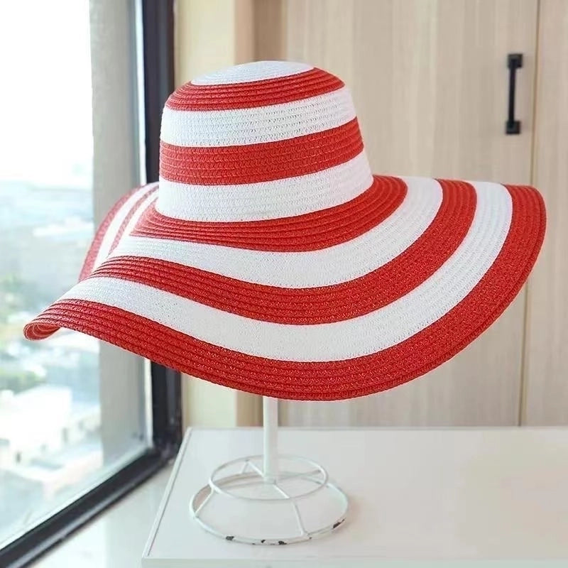 Women’s Casual Minimalist Color Block Big Eaves Straw Hat