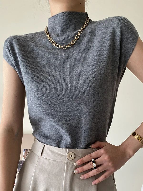 Stylish Skinny Pure Color High-Neck Knitwear
