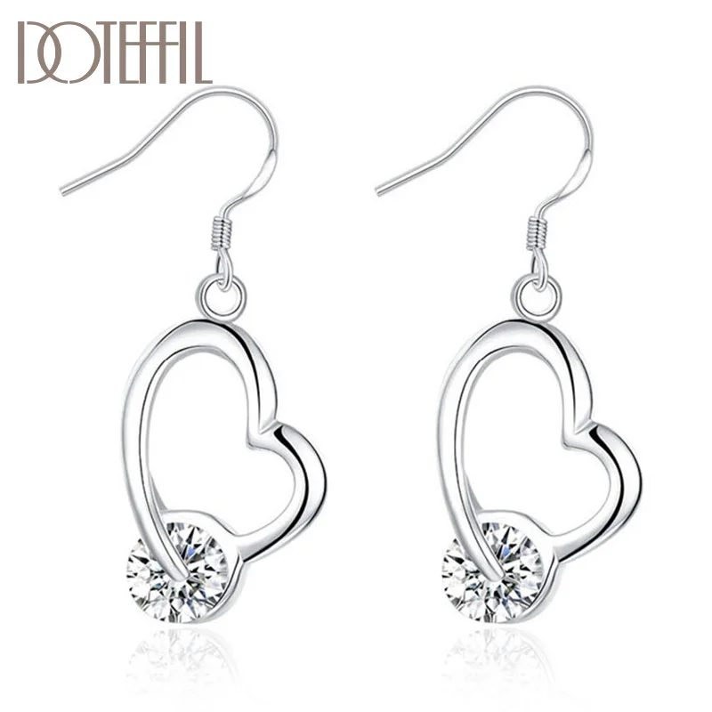 DOTEFFIL 925 Sterling Silver Heart-Shaped AAA Zircon Earrings Charm Women Jewelry 