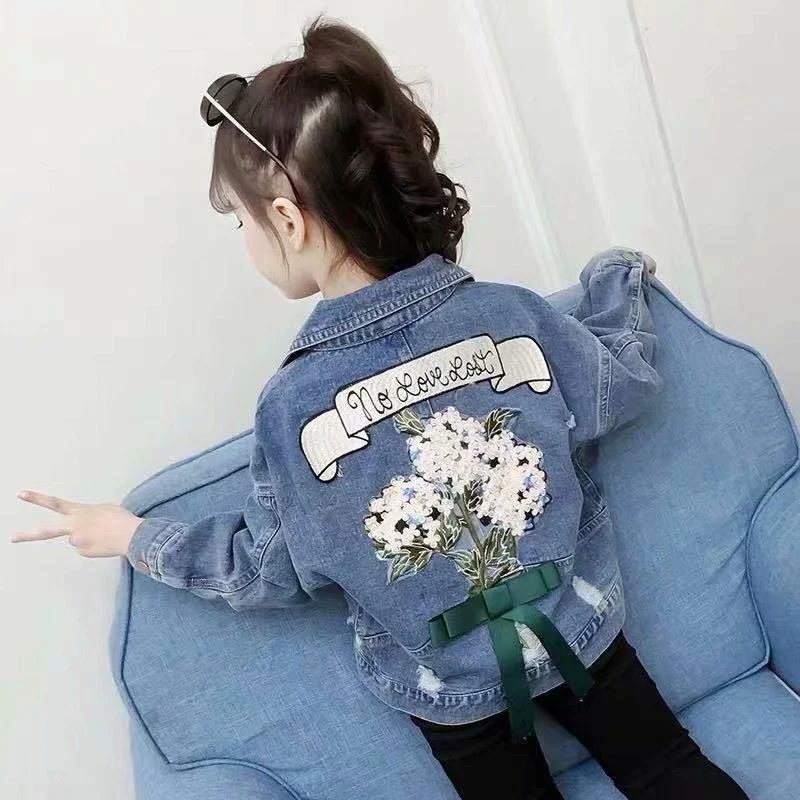 Kids  Denim Jackets Spring Autumn&nbsp;baby jacket Girl Trench Jean Flower Embroidery&nbsp;Coat&nbsp;Children Outerwear&nbsp;Clothing&nbsp;Windbreaker