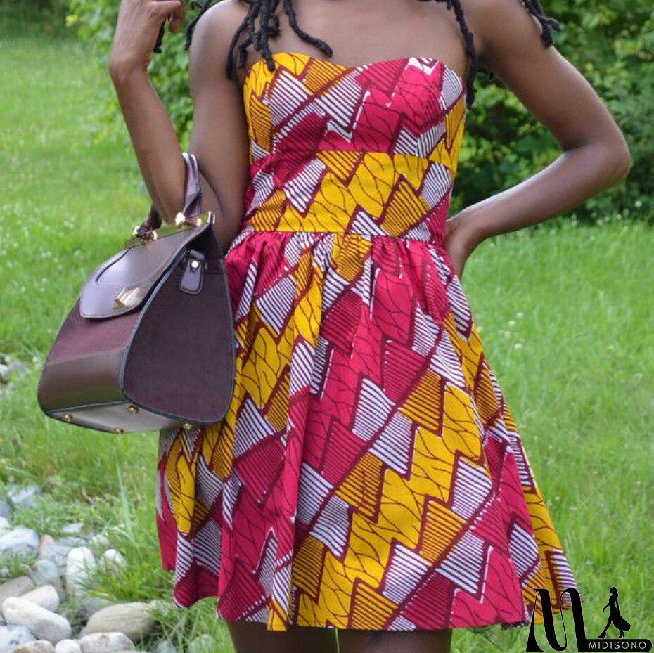 MidiSono - Women Slim Printed Sleeveless Dress