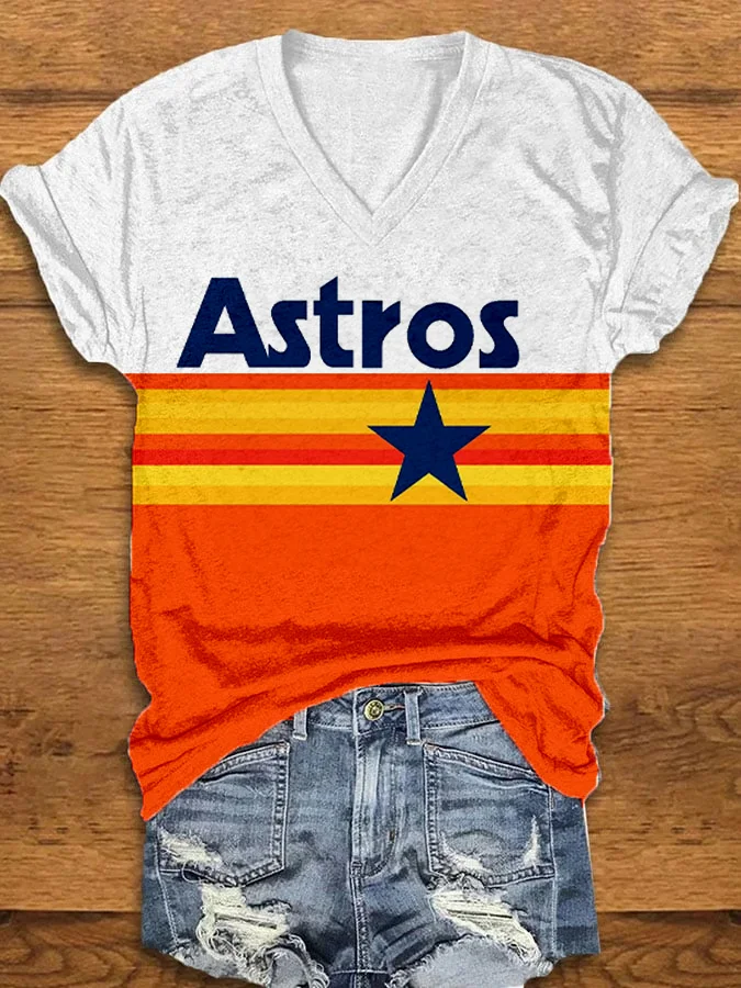 Astros Print V-Neck T-Shirt