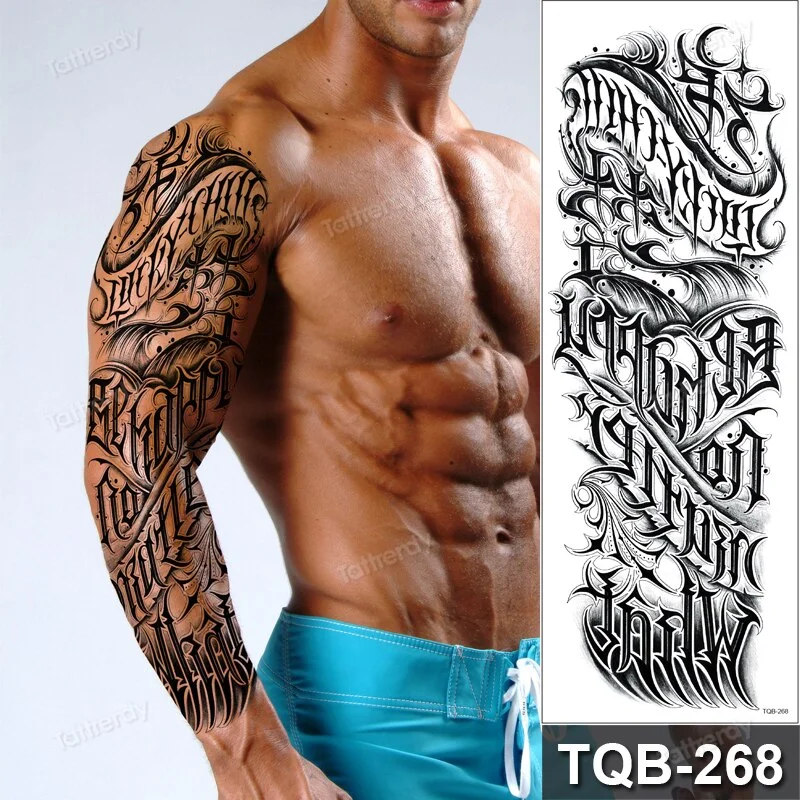 Totem Tribal Dragon Dragon Wolf Temporary Tattoos Full Arm Sleeve Large Body Art Painting Men Adult Sexy Tattoo Waterproof Black