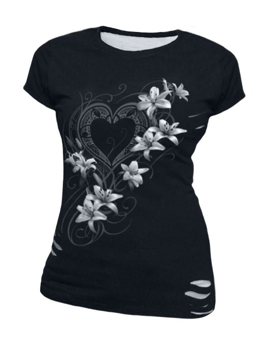 Round Neck Casual Fahion Floral T-shirt