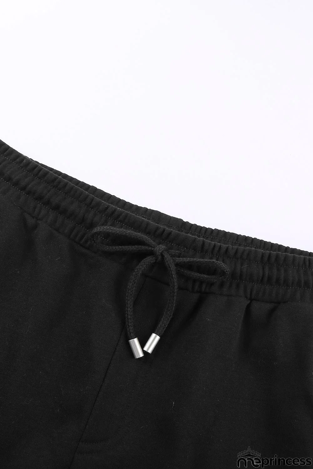 Summer Women Black Tie Waist Side Pockets Cuffed Lounge Shorts