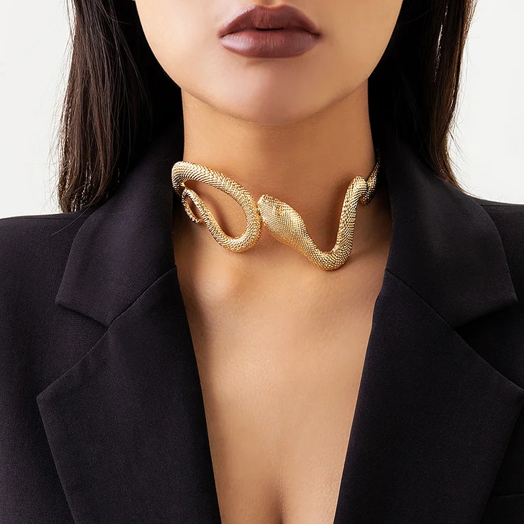 Snake-Shaped Metallic Choker-Gold