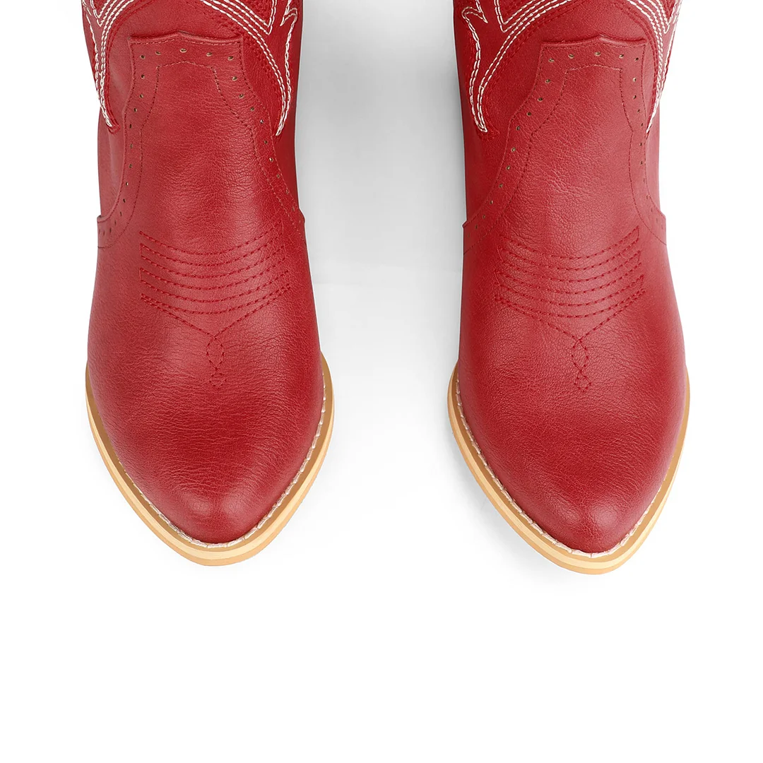 2" Women's Pointed Toe Embroidered Cowboy Boots Vintage Style Western Cowgirl Boots-MERUMOTE