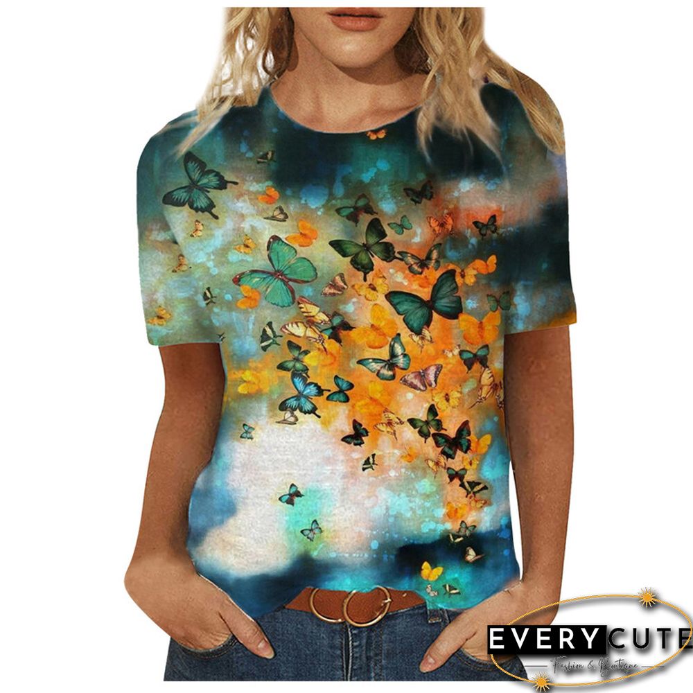 Women 3D Landscape Painting Positioning Sunflower Print T Shirt New Summer Vintage Casual Short Sleeve O-Neck Size Top