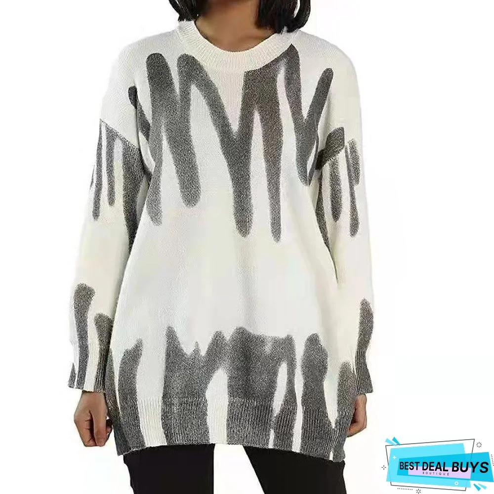 Printed Loose Fit Outerwear Sweater